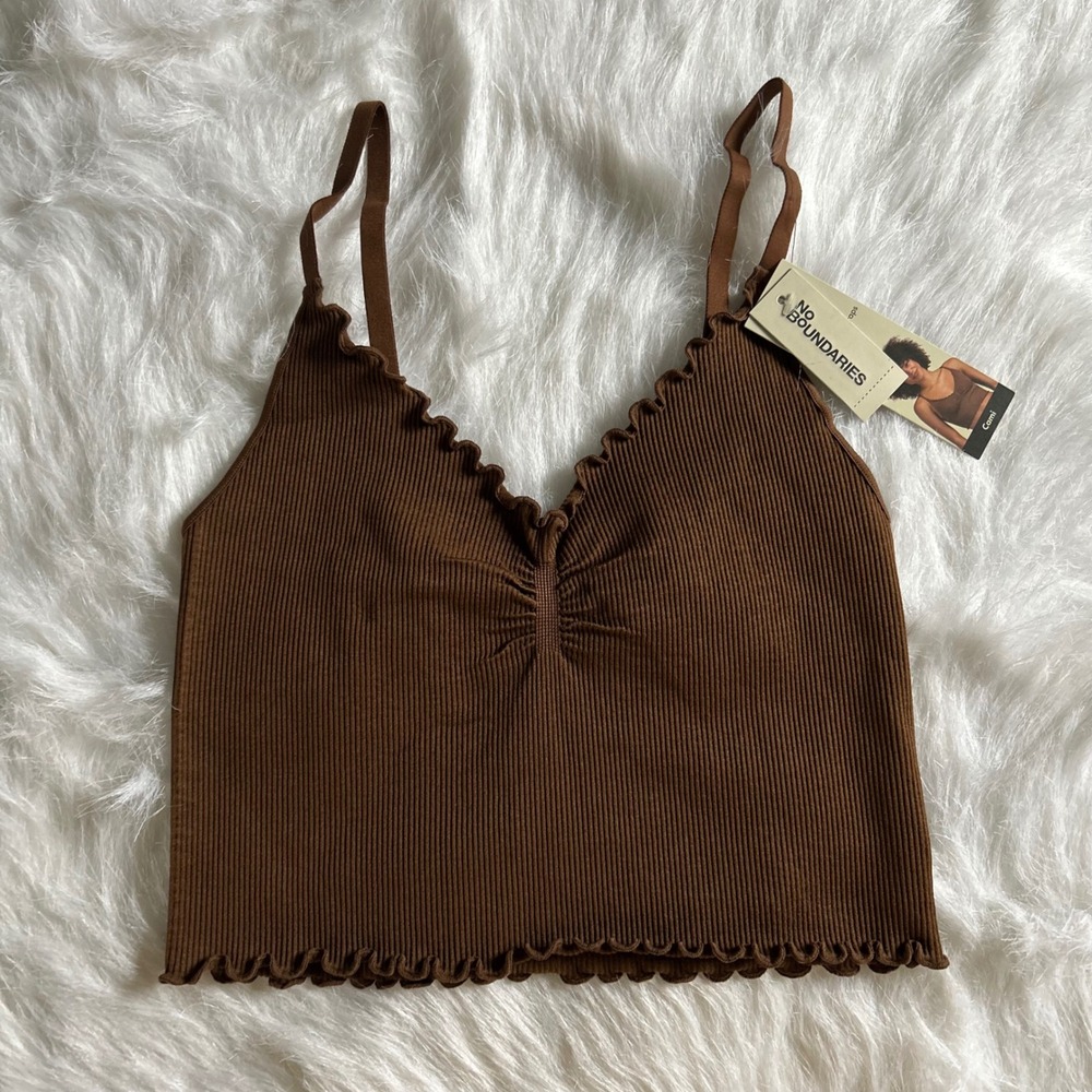 No Boundaries Seamless Wirefree Ribbed Bralette Womens Size Small Brown Cami Bra